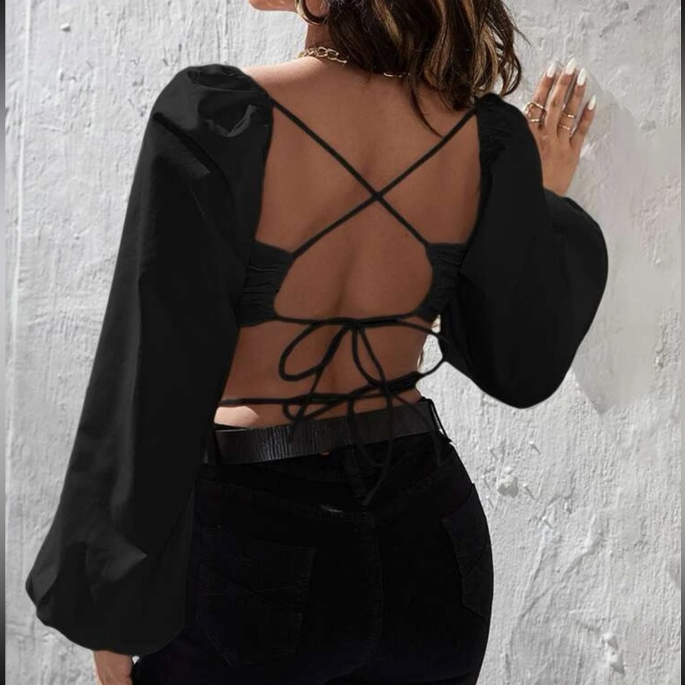 Lace up backless blouse! 2 COLORS!
